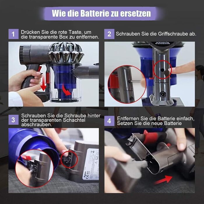 Запасний акумулятор 8000mAh V6 з LCD-дисплеєм для пилососів Dyson V6 (DC58, DC59, DC61, DC62, DC72, DC74, SV03, SV05, SV06, SV07, SV09) Animal/Absolute/Motorhead/Fluffy (2 фільтри, 8.0Ah)