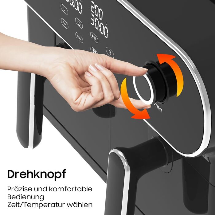 iceagle Hot Air Fryer 2 Chambers Airfryer XXL 11L - 1700 W Hot Air Fryer with 2 Compartments | Dual Zone Hot Air Fryer, 6 Cooking Functions, Touchscreen, Recipe Book Dual Basket 11L