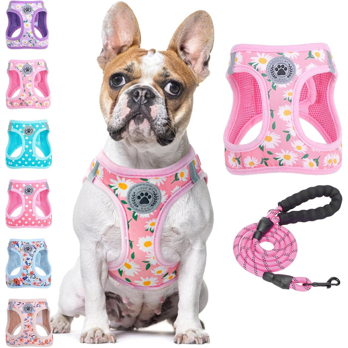 Нашийник та поводок для собак та котів BEAUTYZOO, м'яка сітка, світловідбиваючий, для дрібних та середніх цуценят, в клітинку, XS/S, (Medium(41-46см обхват грудей), Рожевий)