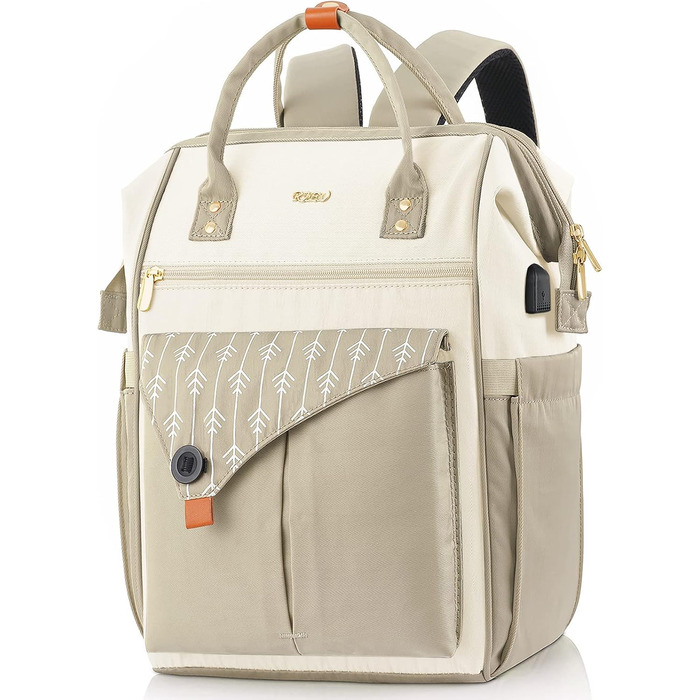 Жіночий рюкзак для ноутбука 15.6 дюймів, шкільний/робочий рюкзак з USB-портом для зарядки, для подорожей, кемпінгу, дівчатам, Оксфорд (Бежевий)