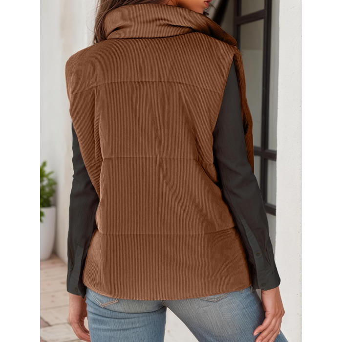 Жіноча тепла жилетка FEOYA на осінь/зиму з коміром-стійкою, без рукавів, коричневого кольору (XL)