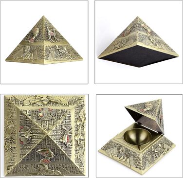 BSTKEY Windproof Ashtray in Vintage Style with Lid - Pyramid Modeling Table Ashtray (Green Bronze)