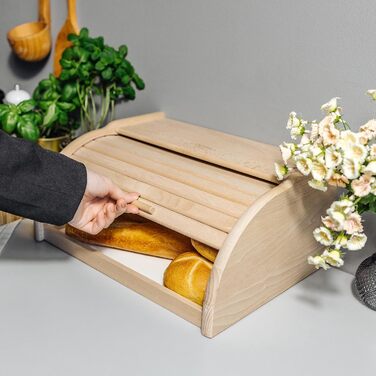 Дерев'яний хлібний ящик Creative Home | 38 x 28,5 x 17,5 см | Для хліба, булок, випічки | З відкидним кришкою | Натуральний хлібний контейнер для кухні