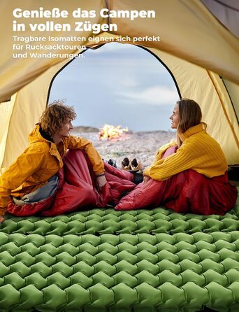 Glymnis Isomatte Camping Air Mattress - 9cm Thick with Foot Pump & Pillow - Ultralight Outdoor Sleeping Pad for Camping, Hiking & Travel - Army Green