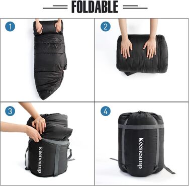 Сплячий мішок Keencamp Flanell Outdoor: теплий, бавовняний, для 3-4 сезонів, до -1°C, XXL, 230x90 см, чорний, для дорослих