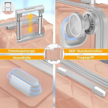Набір валіз KESSER® 3 шт. | Валізи з ABS-пластику з кодовим замком, ваги для валіз та органайзер для документів, 360° колеса | Ручна поклажа та великі валізи для подорожей та бізнесу (Нюдовий сірий)