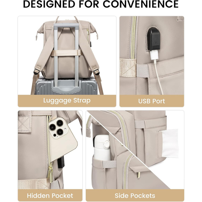 LOVEVOOK Рюкзак для жінок, шкільний рюкзак, рюкзак для ноутбука, водонепроникний, з USB-портом, для навчання, роботи, подорожей, темно-сірий, 17' (15.6', сірий Taro)