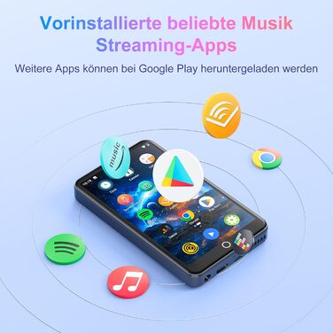 MP3 плеєр MECHEN на Android 9.0 з Wi-Fi та Bluetooth, 4-дюймовий сенсорний екран, підтримка Spotify, Amazon Music, Audible, Радіо, сірий