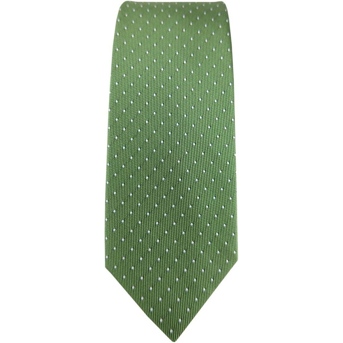 Краватка шовкова TigerTie вузька, зелено-срібляста в горошок | Дизайнерська краватка