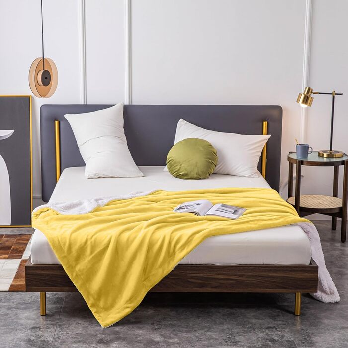 Плед Mixibaby для дому, теплий та м'який, 150 x 200 см, жовтий | Плед для дивана