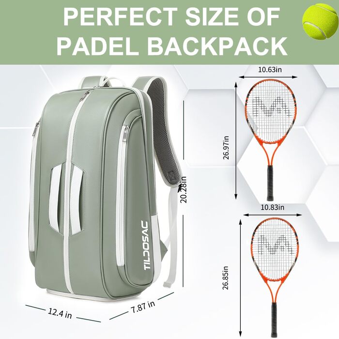 TILDOSAC Tennis Racket Bag - Large Sports Bag for Tennis, Padel, Pickleball - with Shoe Compartment, Laptop Sleeve, and Ball Sleeve