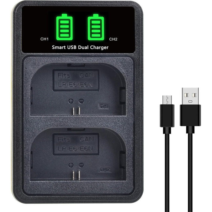 Акумулятор PowerTrust LP-E6/LP-E6N та зарядний пристрій для Canon EOS R5, R5 C, R6, R7, R, 60Da, 60D, 70D, 80D, 90D, 5DS R, 5Ds, 5D Mark II, 5D Mark III, 5D Mark IV, 6D, 6D Mark II, 7D, 7D Mark II