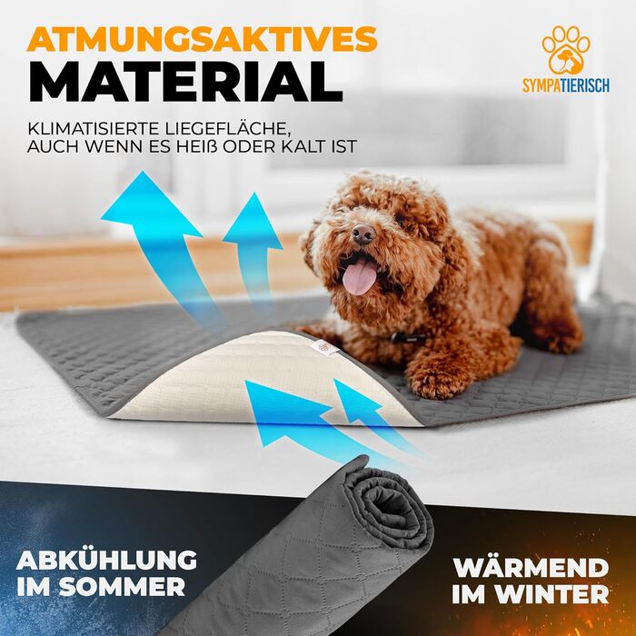 Водонепроникний плед для собак SympaTierisch - захисний килимок для дивана та ліжка - нековзкий, підходить для великих собак, можна прати в пральній машині, 100 x 80 см, сірий