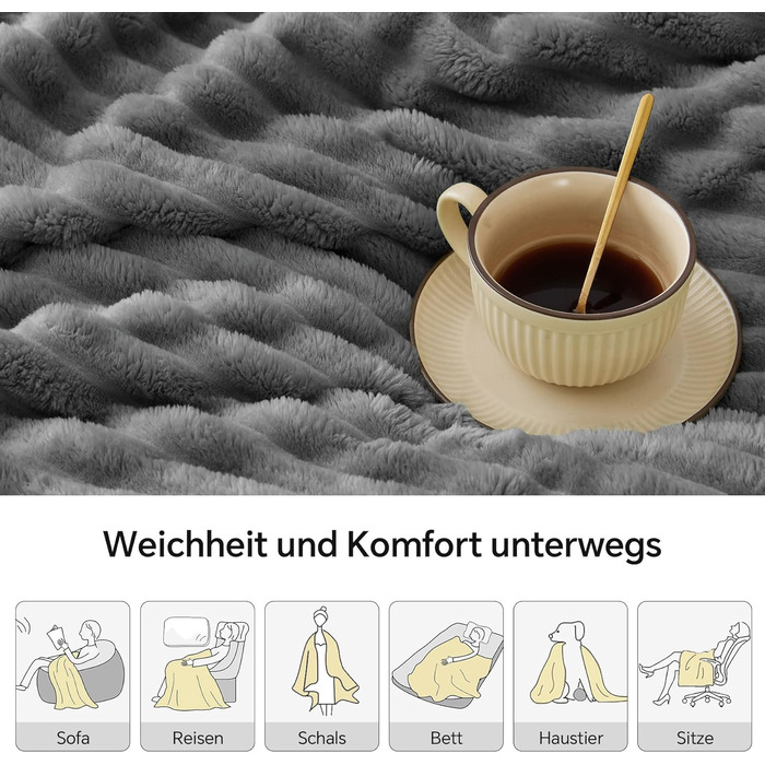 М'яка ковдра BEDELITE з фланнелі, 125x150 см, сіра - для дивану, декору, спальні