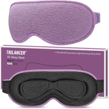 3D маска для сну Trilancer, блокує 99.99% світла, ультрам'яка, для бокового сну, медитації, подорожей (фіолетова)