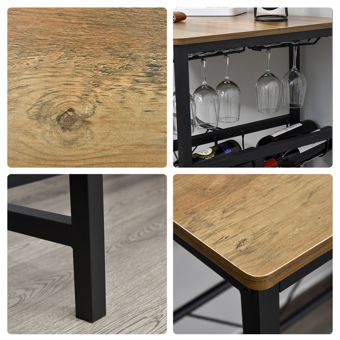 HOMCOM Bar Table Set with 2 Bar Stools, 3-Piece Kitchen Counter Table Set with Small Footprint, Steel, 108x60x95 cm in Natural and Black