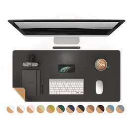 Килимок для миші RENMTURE двосторонній: Корк + PU-шкіра, 90x43 см, для офісу та дому, водостійкий, антиковзкий, чорний