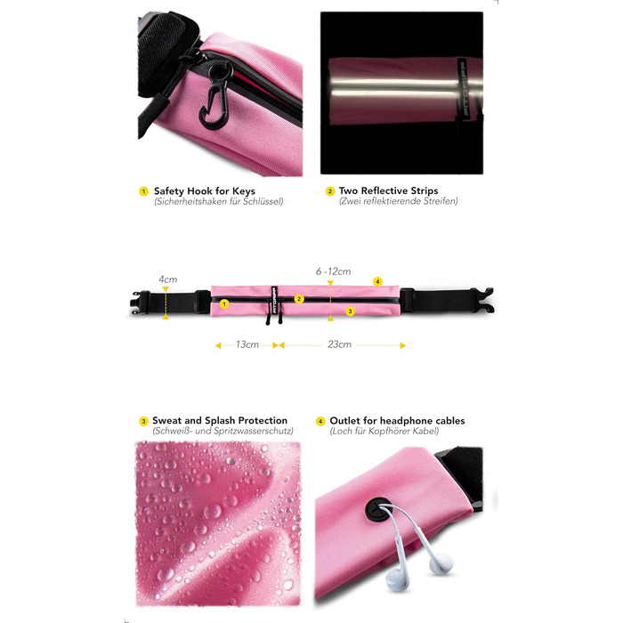Пояс для телефону Fitgriff® - бігова сумка, поясна сумка, спортивний пояс, біговий ремінь для бігу, спорту, фітнесу. Підходить для смартфонів S–M (62–90 см обхват талії), M-L (85–120 см обхват талії), рожевий колір