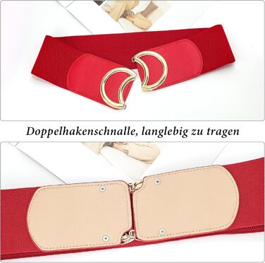 Жіночий широкий еластичний пояс JasGood вінтажний, стрейч, з золотою пряжкою (червоний, 90 см, талія 96-115 см)