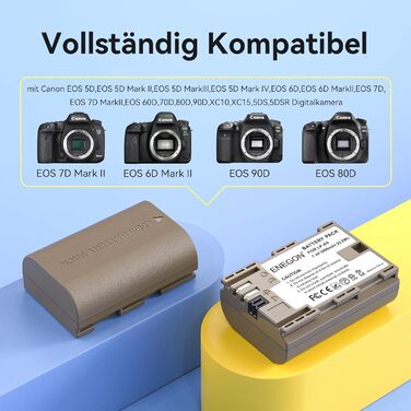Зарядний пристрій ENEGON LP-E6/LP-E6N 20W з двома акумуляторами (2x 3000mAh) для Canon EOS 5D, 6D, 7D, 60D, 70D, 80D, 90D, XC10, XC15, з LCD-дисплеєм