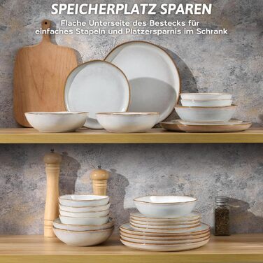 Сервіз Joyfair на 6 осіб, 24 предмети, кераміка, тарілки для їжі, десертні тарілки, миски для каші, сумісний з мікрохвильовою піччю та посудомийною машиною, колір: реактивне мушлеве біле