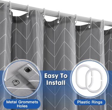 Шторка для душу сіра, водовідштовхувальна, миється, 180-300 см (широка), 200 см висота, з принтом крапель, з вагою, антигрибкова, з поліестеру, для ванної кімнати, 1 шт.