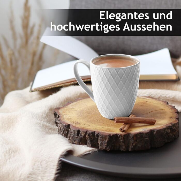 MIAMI – 6 x 400 ml – Coffee Cup Set/Mug – Modern Matte Ceramic Cup – Large Coffee Cup – Palmanova Collection (White)