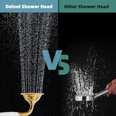 Delnet Classic High-Pressure Showerhead, Chrome, Traditional Telephone Style, Handheld Showerhead and 1.5m Hose (Vintage, Gold)