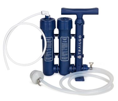 Trailgo Pro Water Purifier Water Treatment System for Survival - High-Volume Hand Pump Portable Water Filter for Group Camping, Backpacking, Emergency Preparedness - 3-Stage