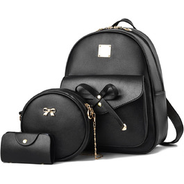Жіночий рюкзак з PU шкіри: стильний, для подорожей, школи, роботи. Набір чорного кольору