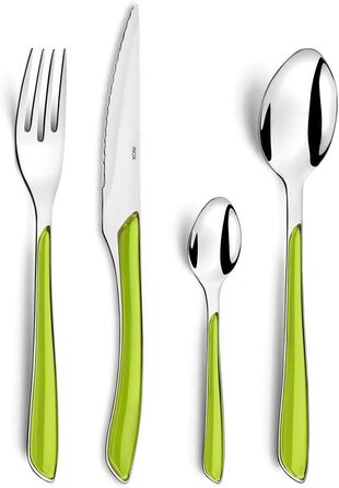 Amefa ECLAT Cutlery Set, 24-piece, for 6 people, 6 x spoons, 6 x forks, 6 x knives, 6 x coffee / tea spoons, 18/0 stainless steel, rust-proof & polished, colored handles, anise green, dishwasher-safe