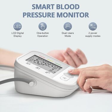 Автоматичний тонометр на плече з LCD-дисплеєм та регульованою манжетою (22–42 см), One-Touch, перловий колір