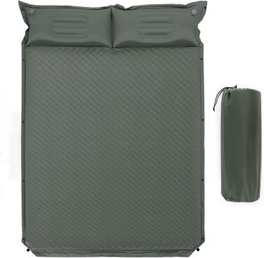 Кемпінгова матрац-ізомат самонадувний для 2 осіб з подушками та сумкою, 187 x 131 см, зелений