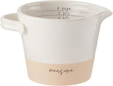 Набір мірних кухлів із кам'яної кераміки Mud Pie, білий, 2 шт. (10,2 x 11,4 см) з ложкою 7,6 см