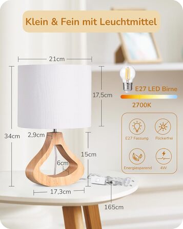 Дерев'яна торшер EDISHINE з абажуром з льону, E27, для вітальні та спальні, в стилі кантрі [Енергоклас F]