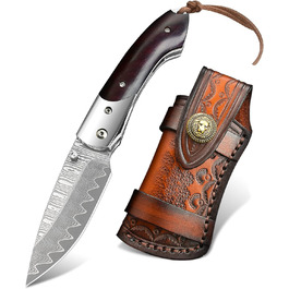 Складаний дамаський ніж NedFoss SWORDFISH 7 см, 67 шарів VG10, дерев'яна ручка, чохол і кліпса, мисливський ніж для колекції та подарунку