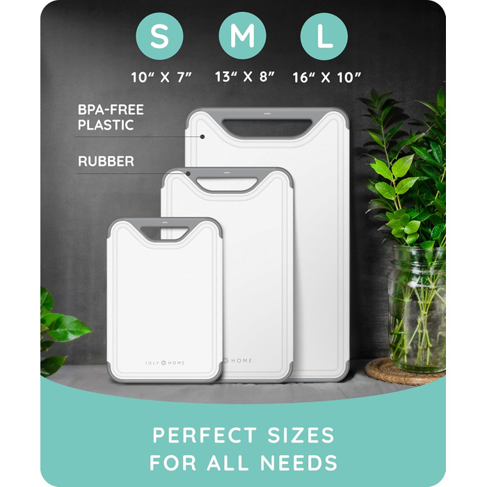 Набір з 3 сірих дощок для нарізання з пластику, стійкі до миття в посудомийній машині, з жолобками для соку, для м'яса, овочів, фруктів, з зручною ручкою