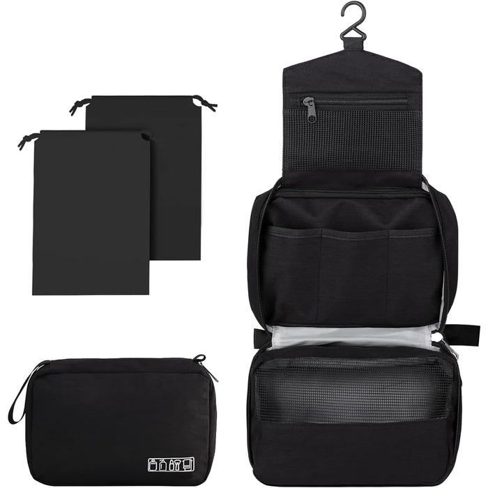 Чоловіча/Жіноча косметичка для подорожей з гачком, велика, чорна