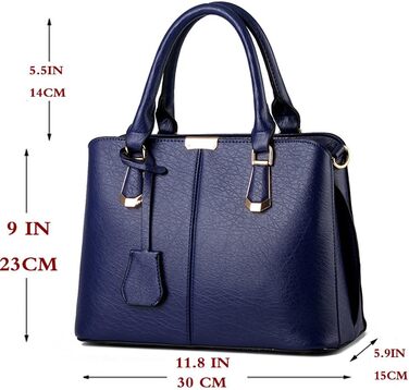 Сумка жіноча шкіряна (екошкіра) Shopper Damen темно-синя велика містка з ручками та ланцюжком