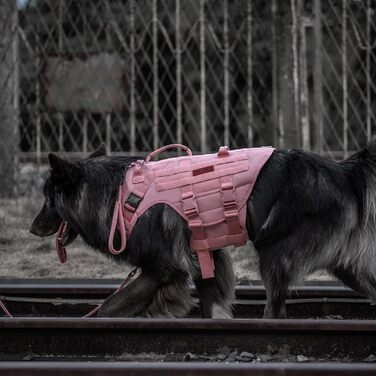 Нашийник для собак OneTigris X Destroyer тактичний, регульований, анти-тяга, вибухозахисний, з 3 ручками, 2 металевими пряжками, безпечний (Рожевий L), L:27-41кг (Окружність шиї:45-63см, Окружність грудей:68-91см)