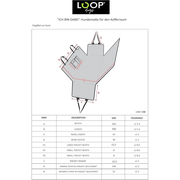 Ремінь безпеки для собак Loop для заднього сидіння авто, з карабіном, регульована довжина 60-80 см, аксесуар до килимка для собак NIMM Mich MIT (LOOP-DMK5000)