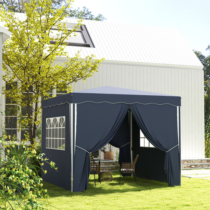Outsunny Folding Gazebo 3 x 3 m with Side Walls & Windows, UV Protection, Garden Gazebo for Parties, incl. Carry Bag, Blue