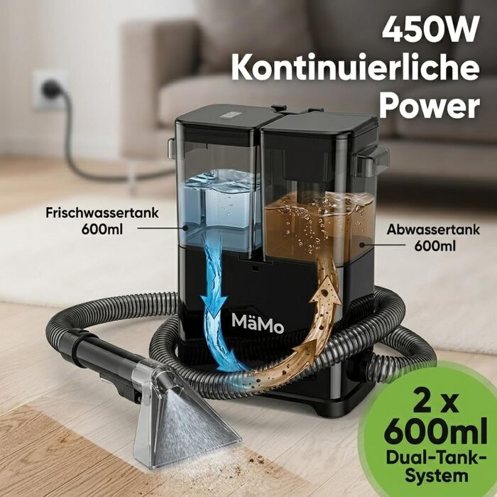 Пилосос для чищення м'яких меблів V9 450W з мийкою, для килимів та шерсті тварин, чорний