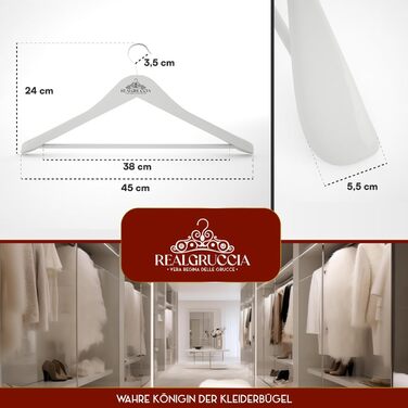 Плечики дерев'яні RealGruccia для одягу 22x45 см, колір вишня, з антиковзкими насічками, поворотний гачок 360°, широкі плечі (18 шт)