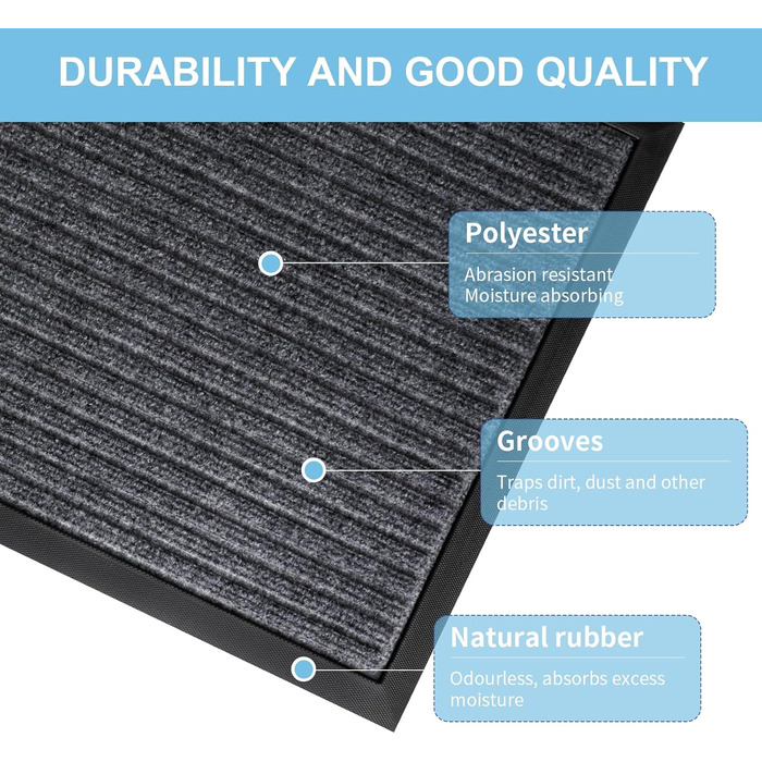 Килимок для дому та вулиці Cozary 43x75 см, сірий. Не слизький, миючий, довговічний. Для входу, тераси, саду.