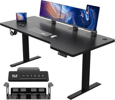 Регульований стіл JUMMICO 160 x 70 см L-подібний, електричний, для геймінгу, чорний