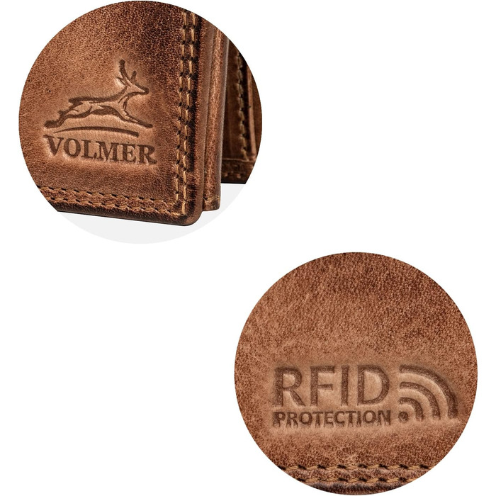 Fa.Volmer® Leather Wallet for Men with RFID Protection | Extra-Stable Double Stitch | 9 Card Slots | Landscape Format | VO11 RFID Various Colors (02 brown (+RFID))