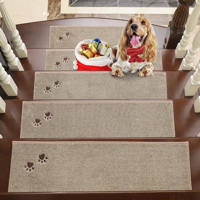 BEQHAUSE Non-Slip Stair Treads - 15 Piece Set, Washable Carpet for Stairs - Safe for Kids, Seniors & Pets - 22x70cm Beige