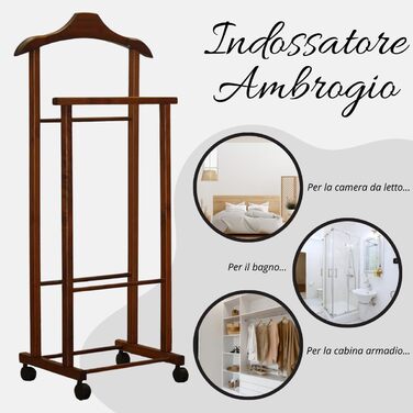 Tomaino - Valet's Bedroom in Wood - Clothes Rack with Wheels Ambrogio - Modern Valet for Clothing and Accessories (Walnut)