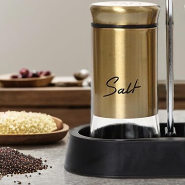 Набір солянок та перечничок 150 мл (2 шт.) з нержавіючої сталі та скла, золоті, для дому, кухні, ресторану, барбекю